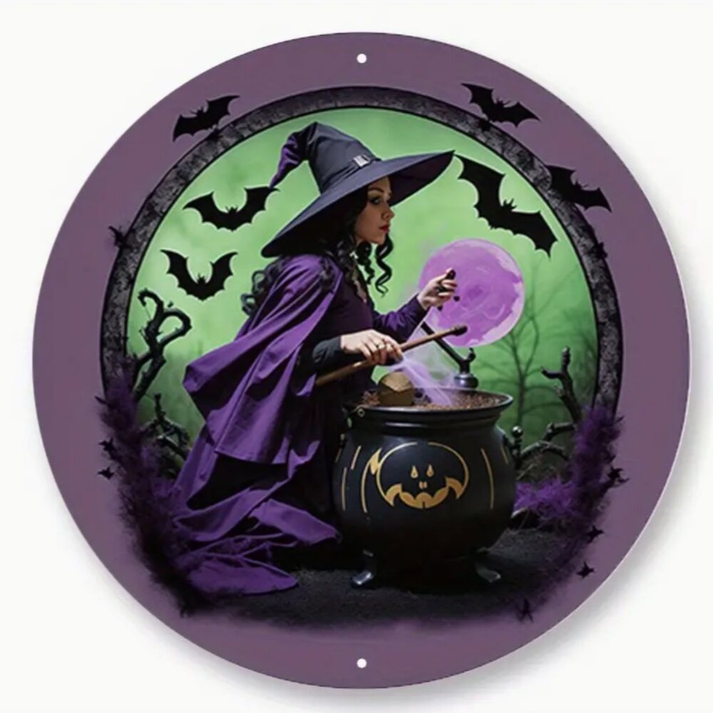 1pc 8"x8" Aluminum Sign, Halloween Witch, Indoor Outdoor Aluminum Sign - Picture 1 of 2
